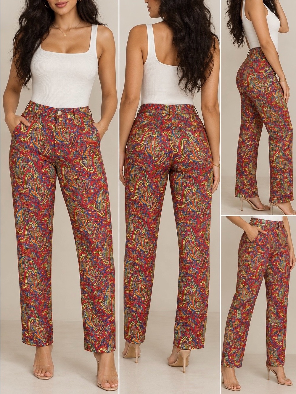 Ralph Lauren Red Paisley Straight-Leg Pants